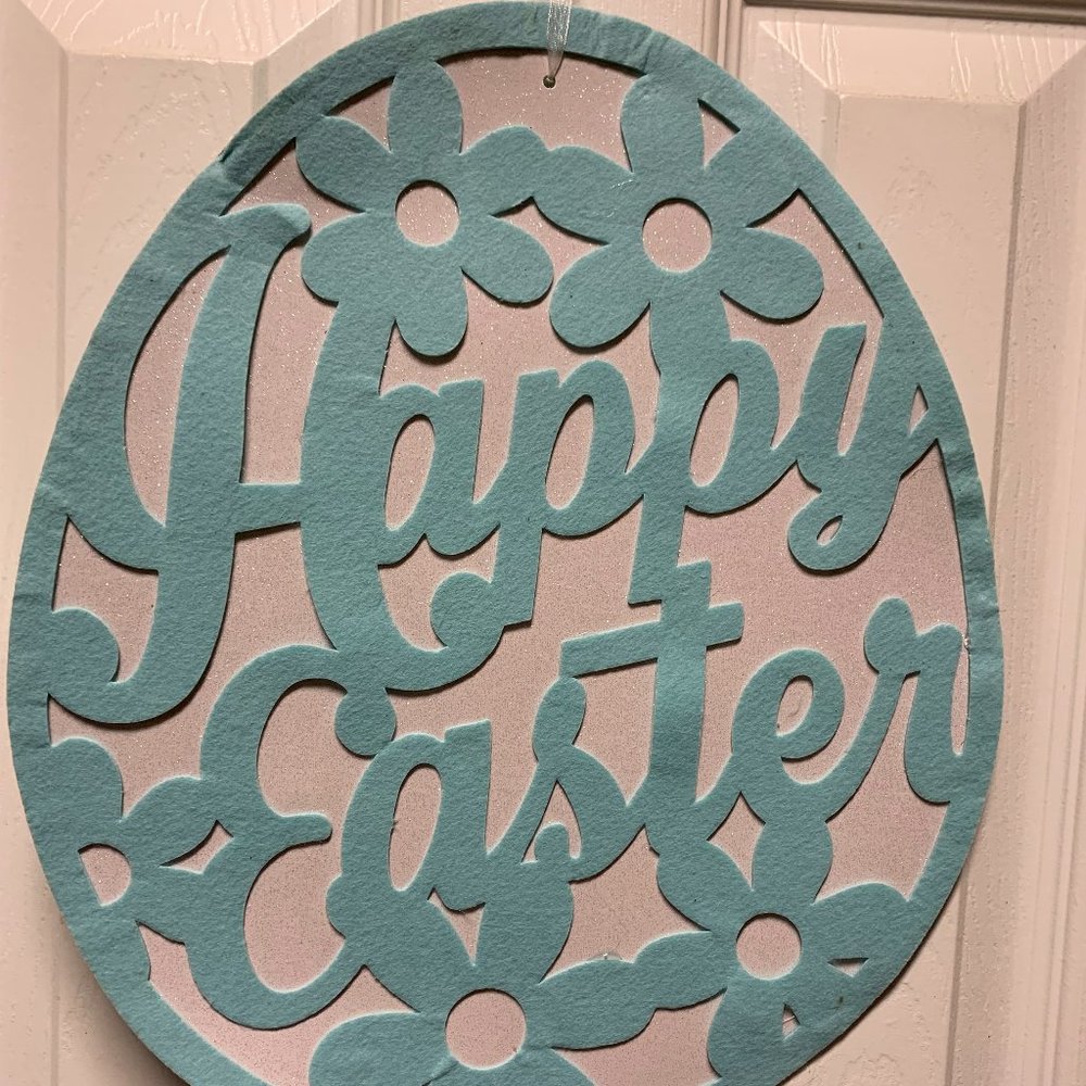 Happy Easter turquoise egg-shaped door sign